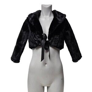 90s - 00s Ice Vanilla black faux fur bolero jacket . Medium . made in USA